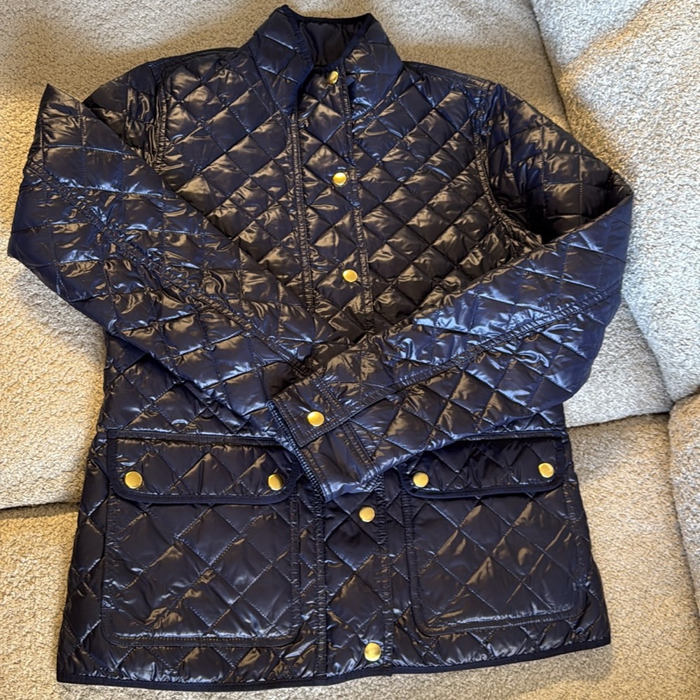 J. Crew Navy Blue Full Zip Quilted Down Packable Puffer Jacket